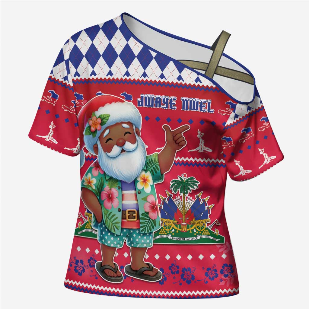Afro Haiti Christmas Cross Shoulder Shirt Haitian Santa Jwaye Nwel