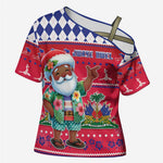 Afro Haiti Christmas Cross Shoulder Shirt Haitian Santa Jwaye Nwel