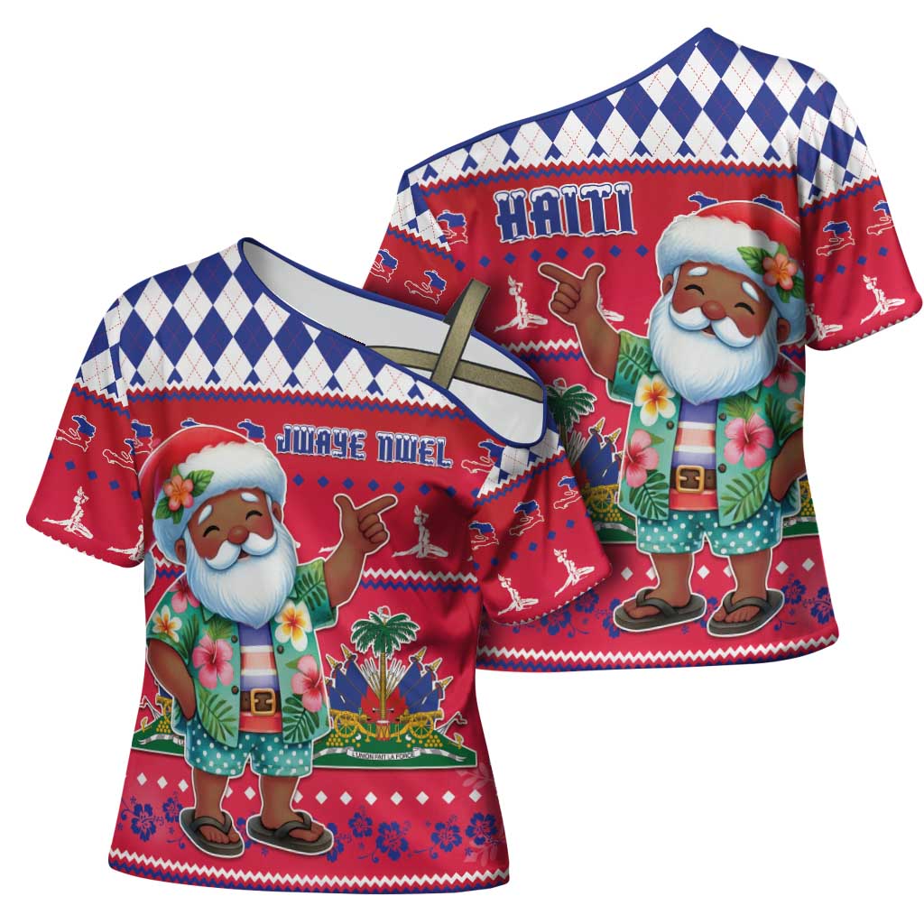 Afro Haiti Christmas Cross Shoulder Shirt Haitian Santa Jwaye Nwel
