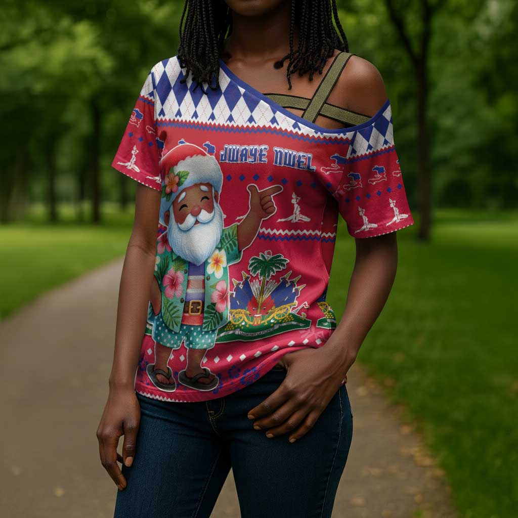 Afro Haiti Christmas Cross Shoulder Shirt Haitian Santa Jwaye Nwel