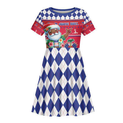 Afro Haiti Christmas Kid Short Sleeve Dress Haitian Santa Jwaye Nwel - African Pride
