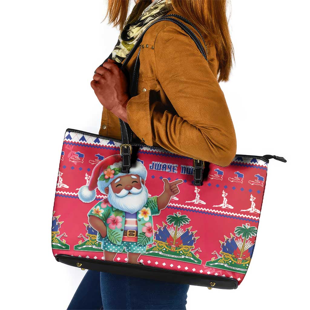 Afro Haiti Christmas Leather Tote Bag Haitian Santa Jwaye Nwel - African Pride