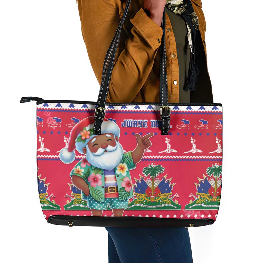 Afro Haiti Christmas Leather Tote Bag Haitian Santa Jwaye Nwel - African Pride