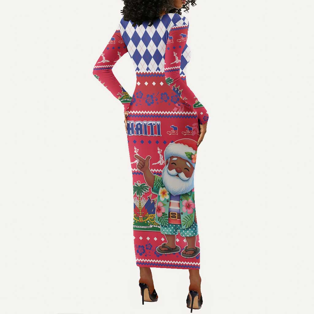 Afro Haiti Christmas Long Sleeve Bodycon Dress Haitian Santa Jwaye Nwel - African Pride