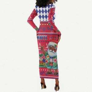 Afro Haiti Christmas Long Sleeve Bodycon Dress Haitian Santa Jwaye Nwel - African Pride
