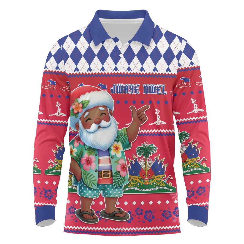 Afro Haiti Christmas Long Sleeve Polo Shirt Haitian Santa Jwaye Nwel - African Pride