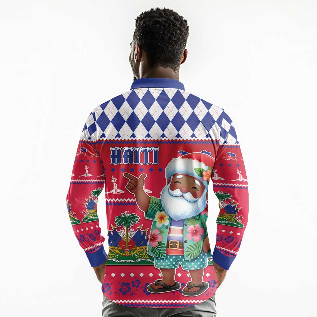 Afro Haiti Christmas Long Sleeve Polo Shirt Haitian Santa Jwaye Nwel - African Pride
