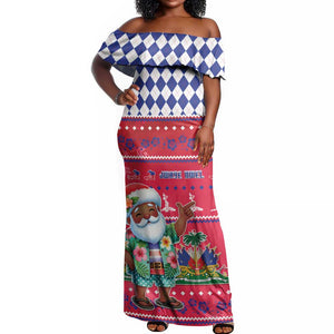 Afro Haiti Christmas Off Shoulder Maxi Dress Haitian Santa Jwaye Nwel - African Pride