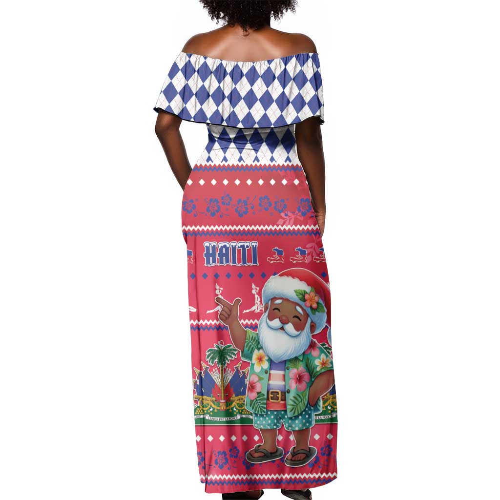 Afro Haiti Christmas Off Shoulder Maxi Dress Haitian Santa Jwaye Nwel - African Pride