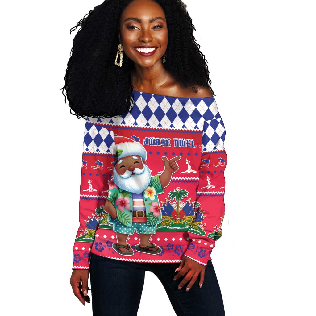 Afro Haiti Christmas Off Shoulder Sweater Haitian Santa Jwaye Nwel - African Pride