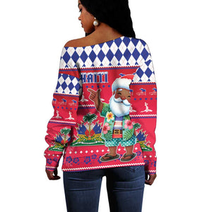 Afro Haiti Christmas Off Shoulder Sweater Haitian Santa Jwaye Nwel - African Pride