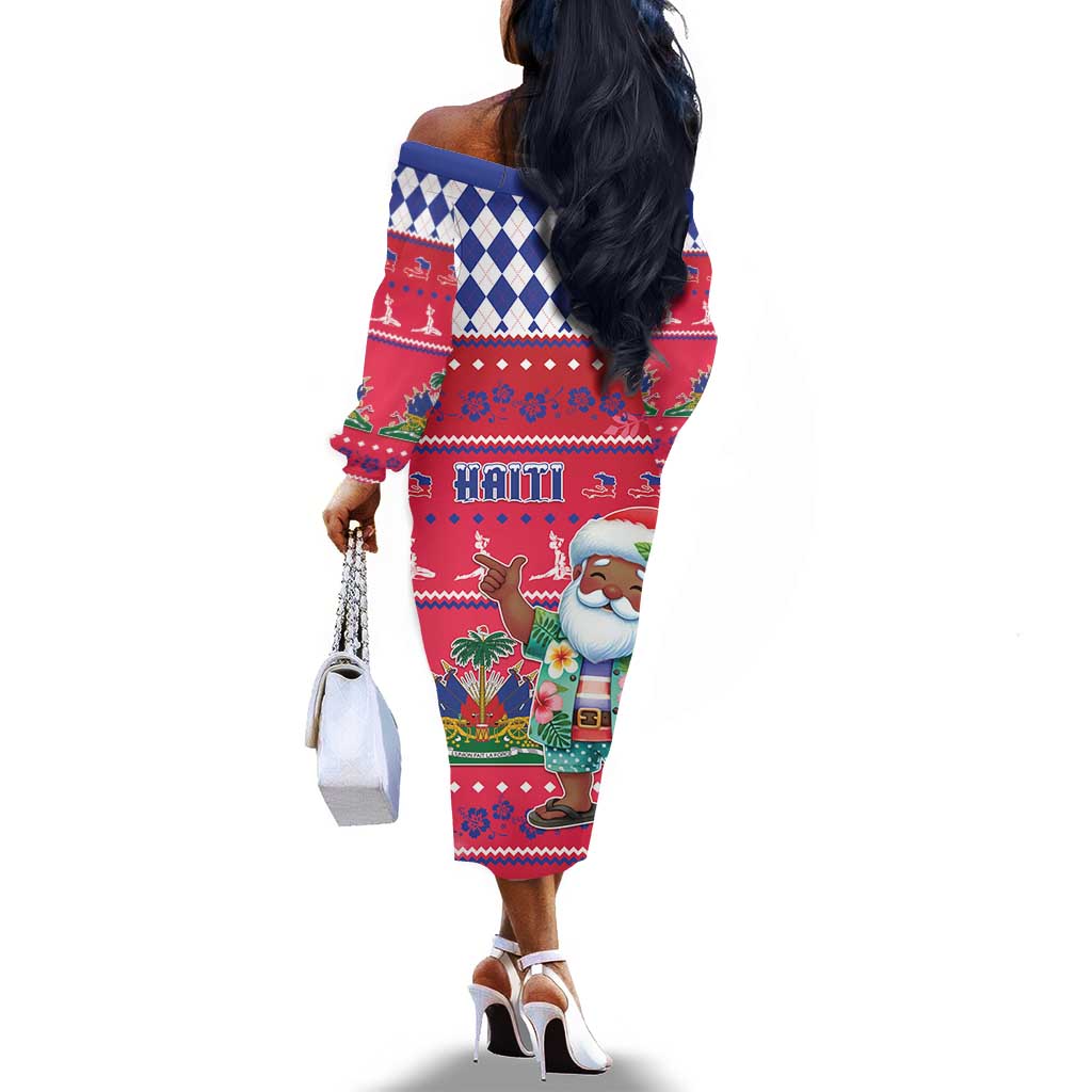 Afro Haiti Christmas Off The Shoulder Long Sleeve Dress Haitian Santa Jwaye Nwel - African Pride