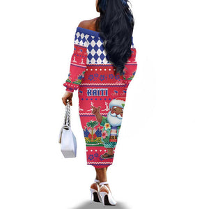 Afro Haiti Christmas Off The Shoulder Long Sleeve Dress Haitian Santa Jwaye Nwel - African Pride