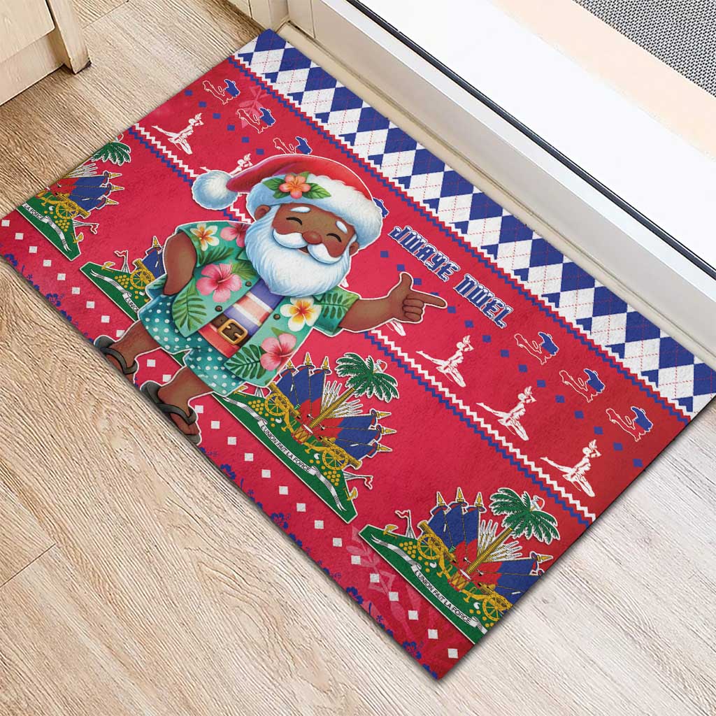 Afro Haiti Christmas Rubber Doormat Haitian Santa Jwaye Nwel - African Pride