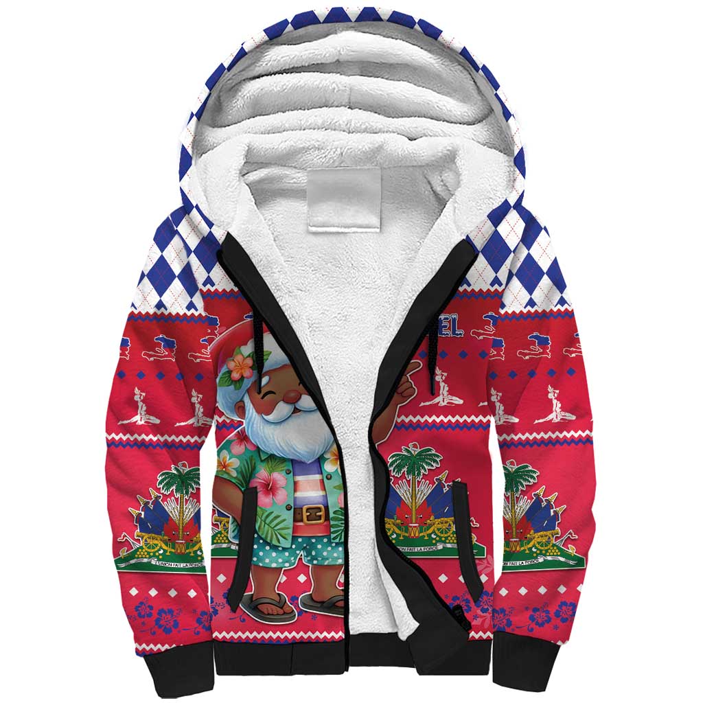 Afro Haiti Christmas Sherpa Hoodie Haitian Santa Jwaye Nwel - African Pride