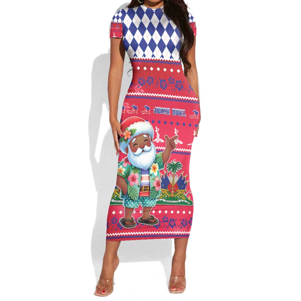 Afro Haiti Christmas Short Sleeve Bodycon Dress Haitian Santa Jwaye Nwel - African Pride