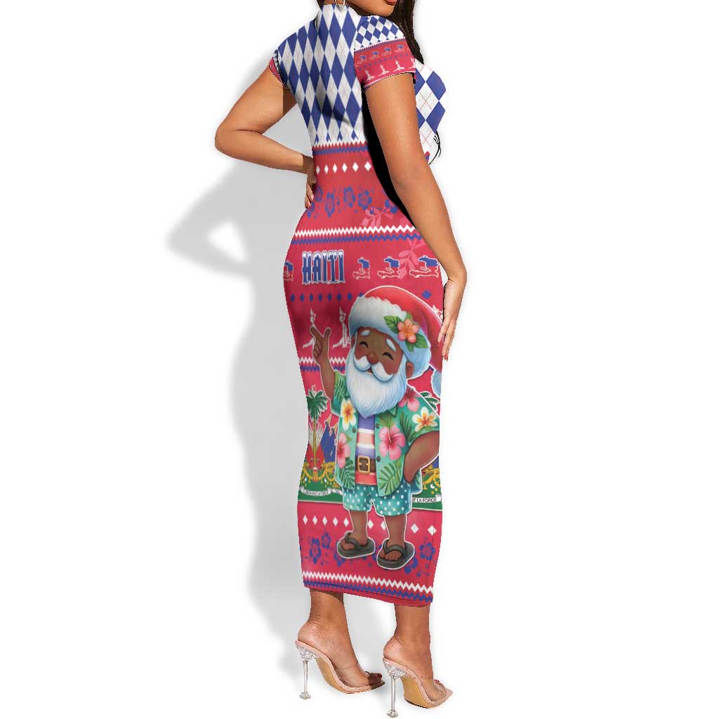 Afro Haiti Christmas Short Sleeve Bodycon Dress Haitian Santa Jwaye Nwel - African Pride
