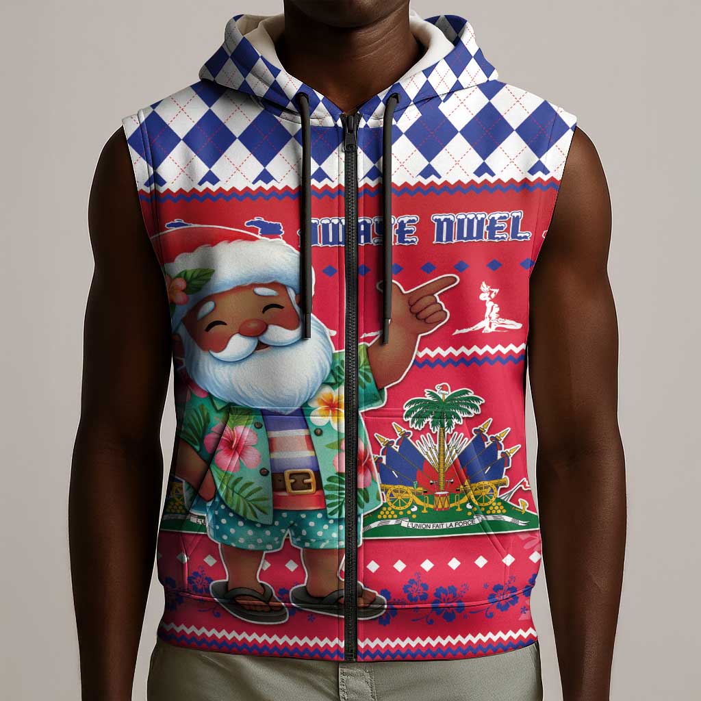 Afro Haiti Christmas Sleeveless Zip Hoodie Haitian Santa Jwaye Nwel - African Pride