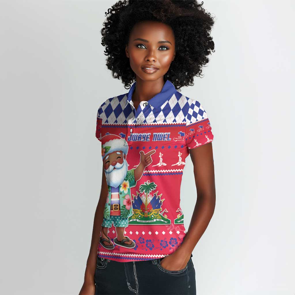 Afro Haiti Christmas Women Polo Shirt Haitian Santa Jwaye Nwel - African Pride