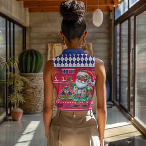 Afro Haiti Christmas Women Sleeveless Polo Shirt Haitian Santa Jwaye Nwel - African Pride
