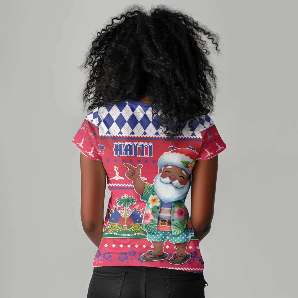 Afro Haiti Christmas Women V-Neck T-Shirt Haitian Santa Jwaye Nwel - African Pride