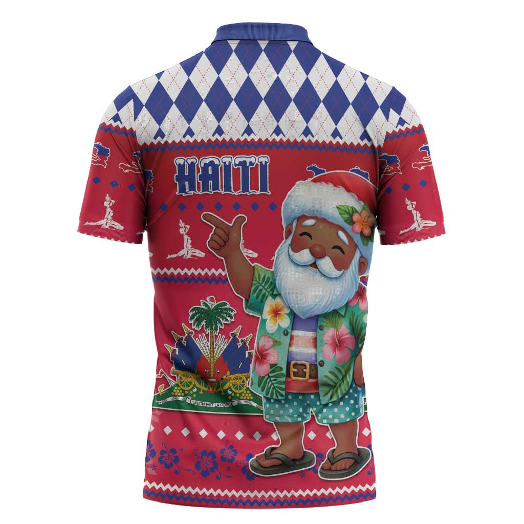 Afro Haiti Christmas Zipper Polo Shirt Haitian Santa Jwaye Nwel