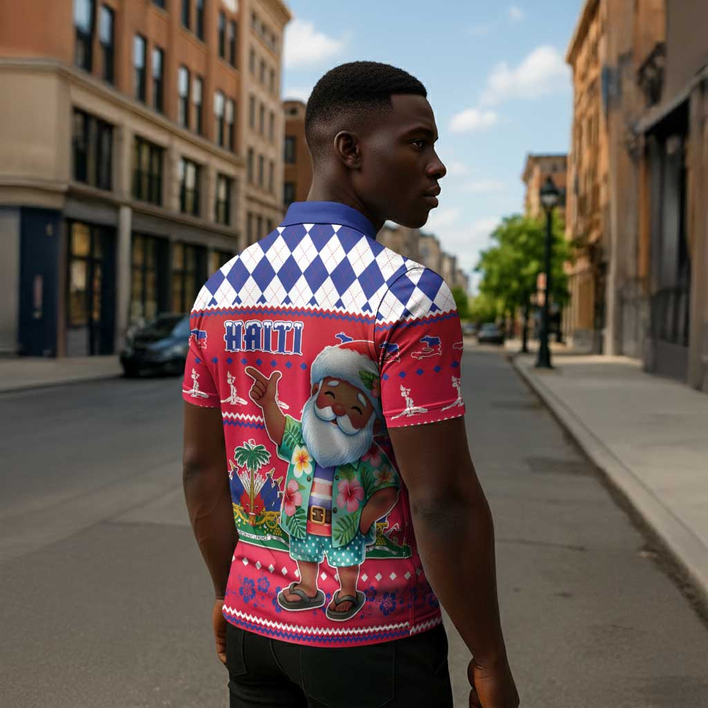 Afro Haiti Christmas Zipper Polo Shirt Haitian Santa Jwaye Nwel