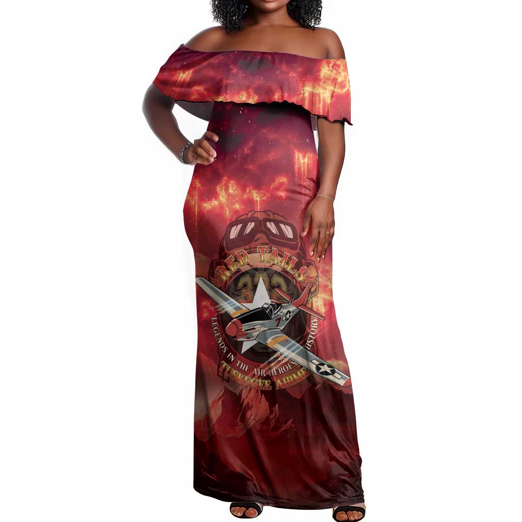 Red Tails Tuskegee Airmen Off Shoulder Maxi Dress Honoring The Legend