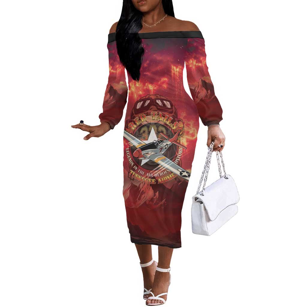 Red Tails Tuskegee Airmen Off The Shoulder Long Sleeve Dress Honoring The Legend
