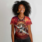 Red Tails Tuskegee Airmen Women V-Neck T-Shirt Honoring The Legend