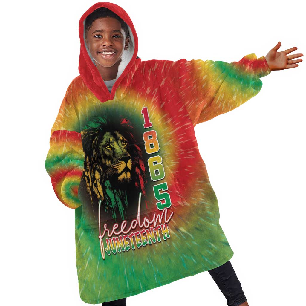 Juneteenth Freedom Day KId Wearable Blanket Hoodie Reggae Tie Dye Style