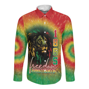 Juneteenth Freedom Day Long Sleeve Button Shirt Reggae Tie Dye Style