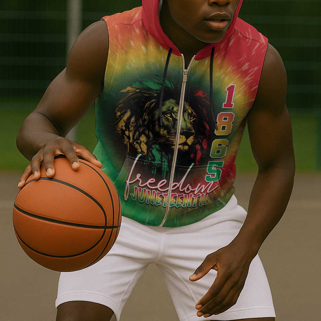 Juneteenth Freedom Day Sleeveless Zip Hoodie Reggae Tie Dye Style - African Pride