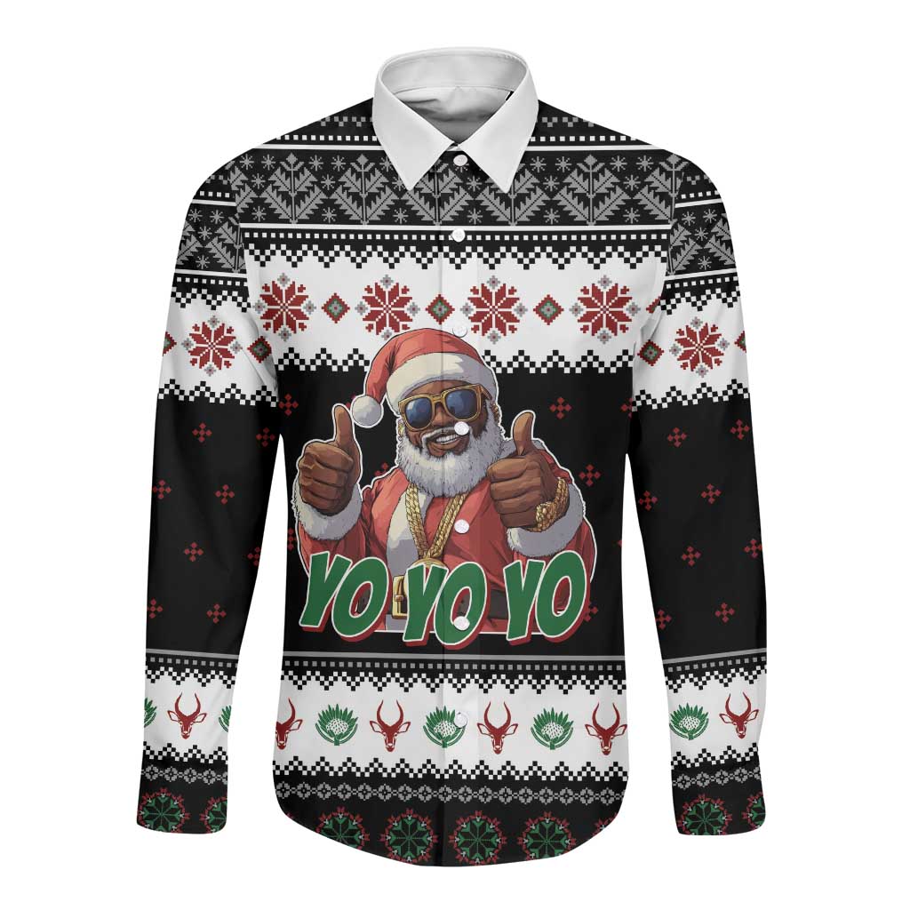 South Africa Christmas Long Sleeve Button Shirt Hip Hop Santa Claus