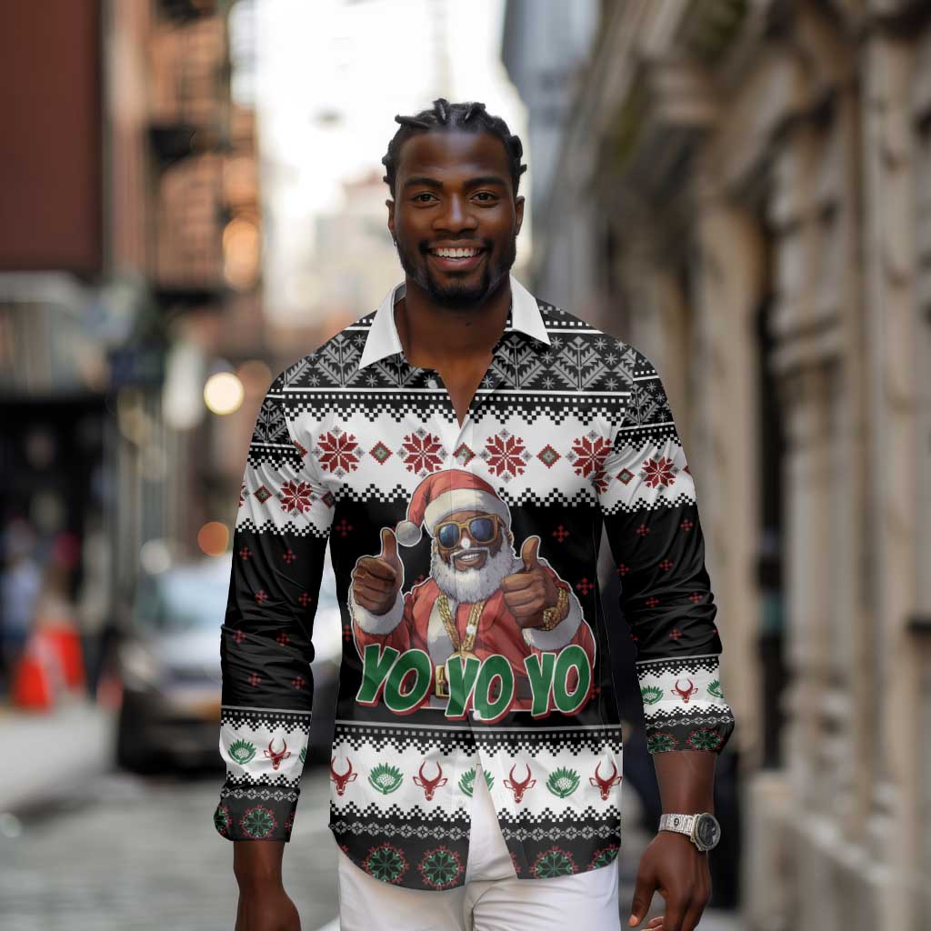 South Africa Christmas Long Sleeve Button Shirt Hip Hop Santa Claus
