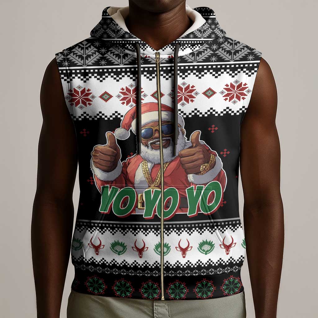 South Africa Christmas Sleeveless Zip Hoodie Hip Hop Santa Claus - African Pride