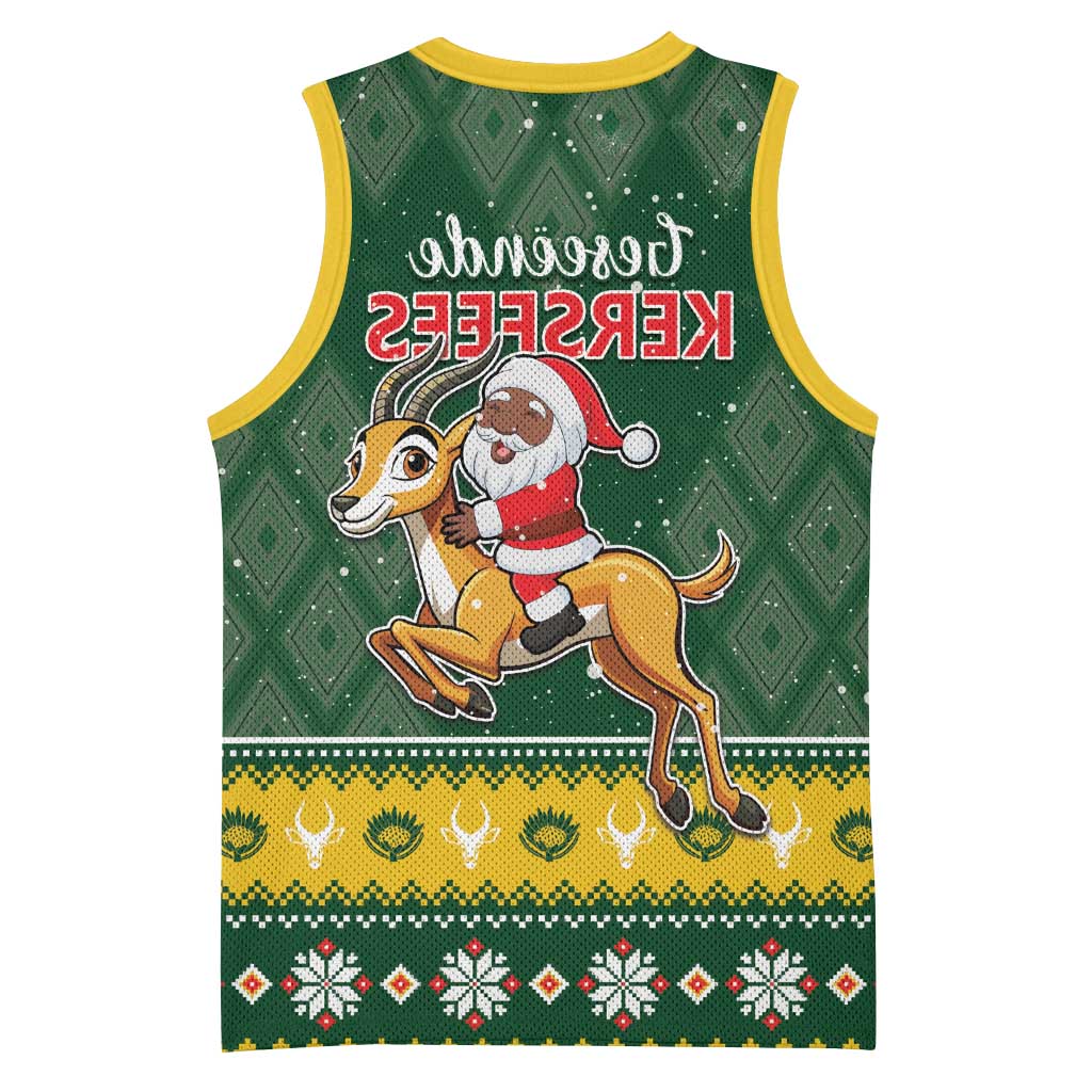South Africa Christmas Basketball Jersey Funny Santa Riding Springbok - African Pride