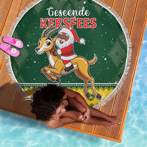 South Africa Christmas Beach Blanket Funny Santa Riding Springbok