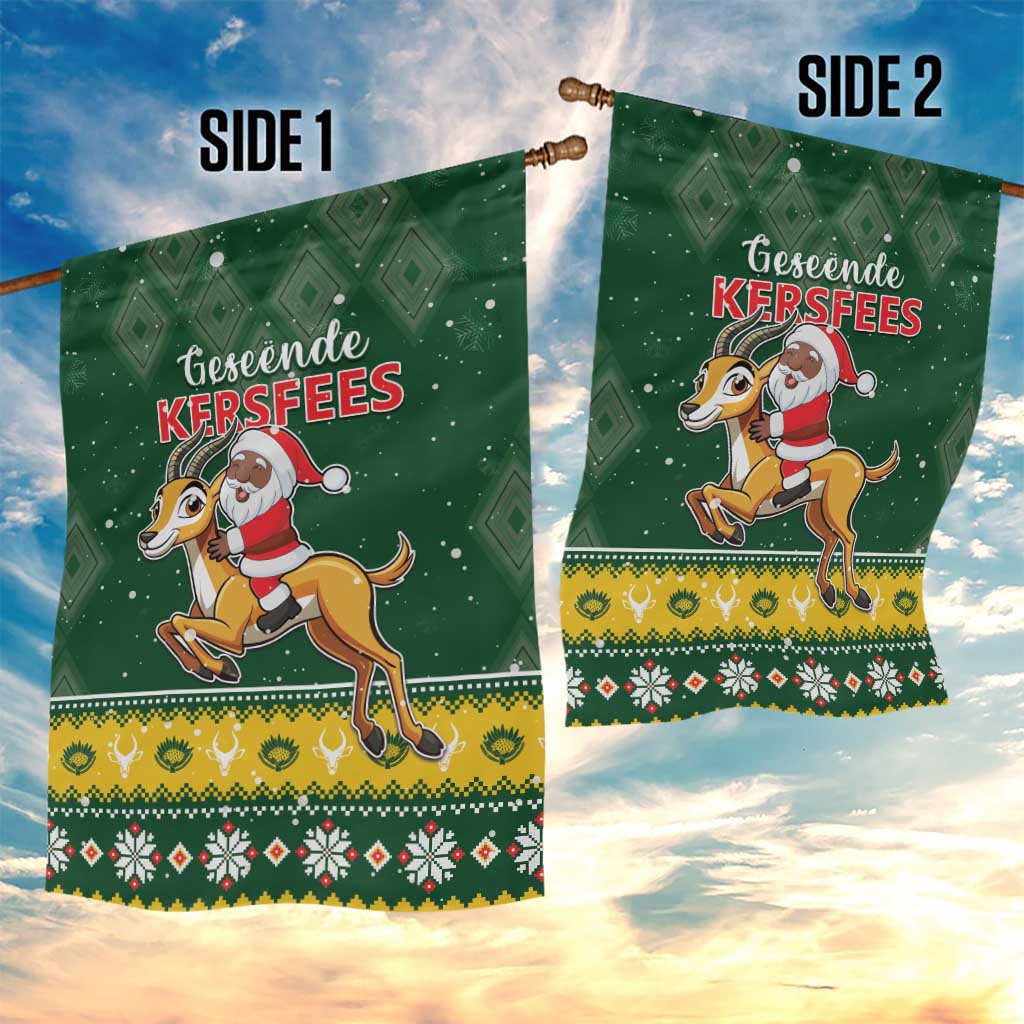 South Africa Christmas Garden Flag Funny Santa Riding Springbok