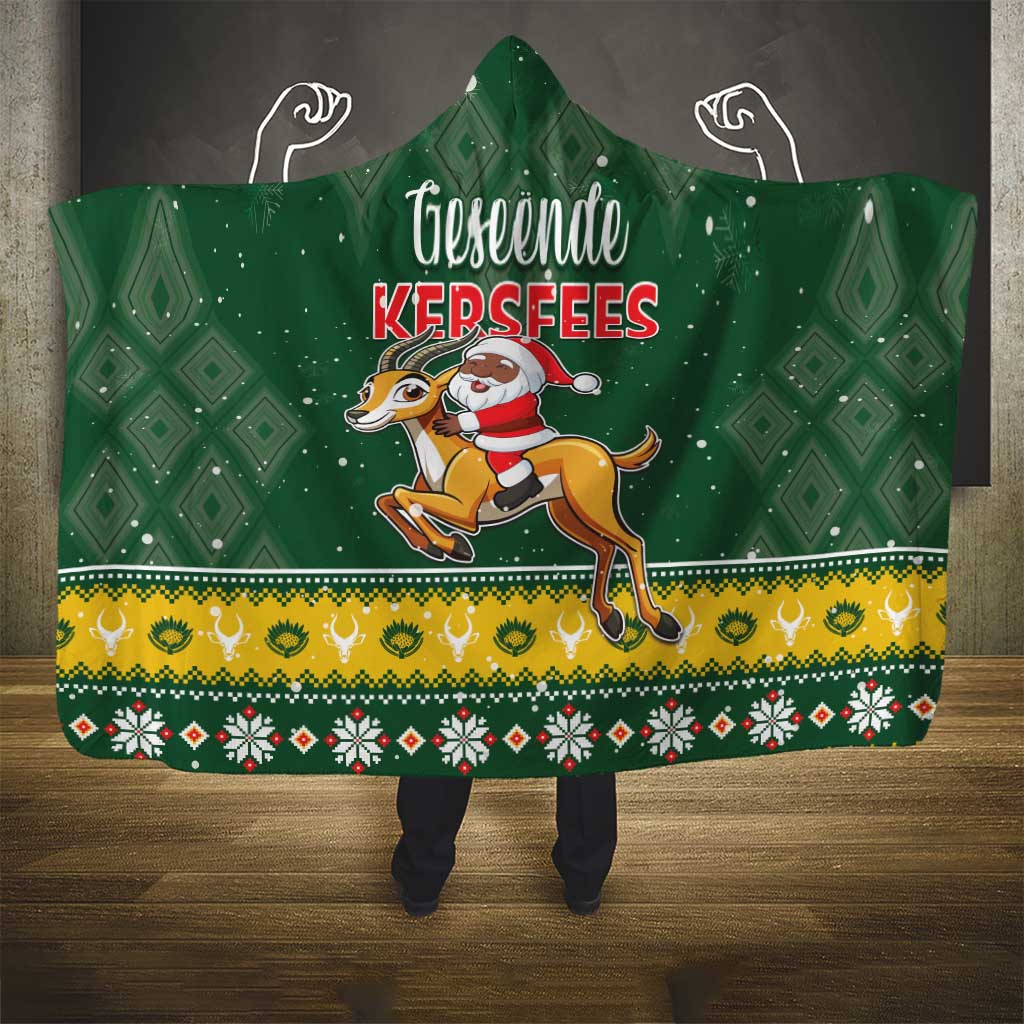 South Africa Christmas Hooded Blanket Funny Santa Riding Springbok
