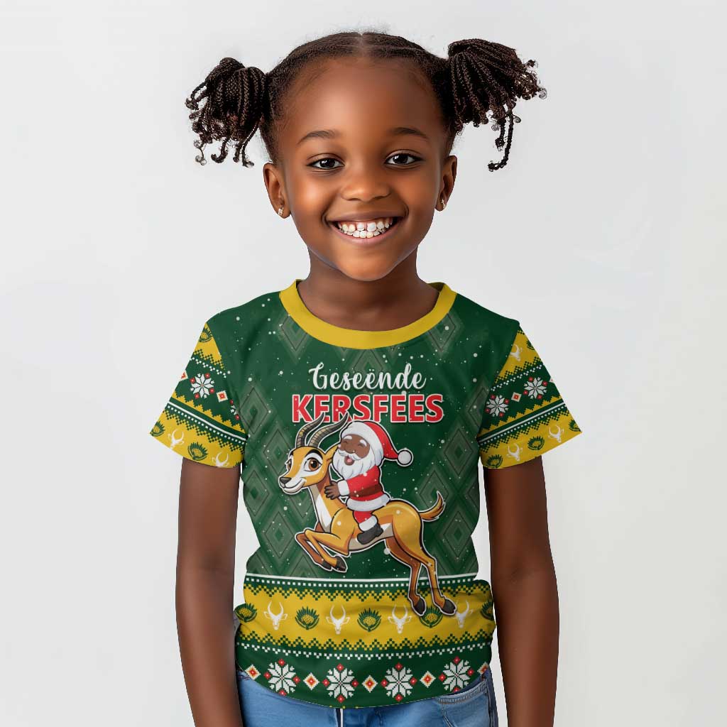 South Africa Christmas Kid T shirt Funny Santa Riding Springbok LT05