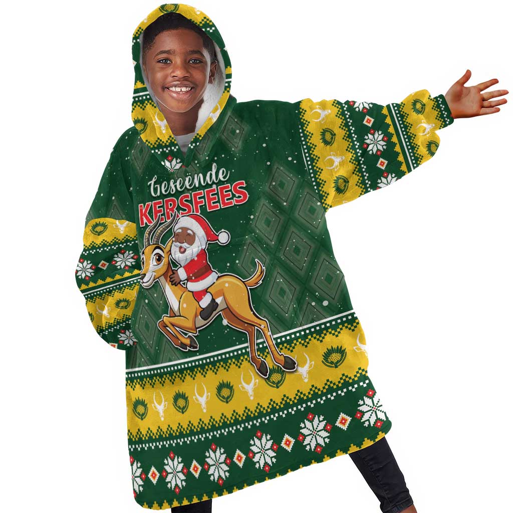 South Africa Christmas Kid Wearable Blanket Hoodie Funny Santa Riding Springbok LT05