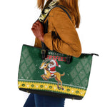 South Africa Christmas Leather Tote Bag Funny Santa Riding Springbok