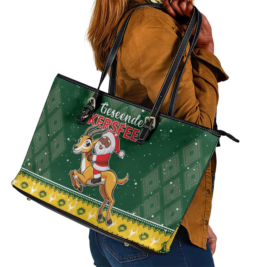 South Africa Christmas Leather Tote Bag Funny Santa Riding Springbok