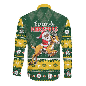South Africa Christmas Long Sleeve Button Shirt Funny Santa Riding Springbok LT05