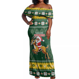 South Africa Christmas Off Shoulder Maxi Dress Funny Santa Riding Springbok LT05