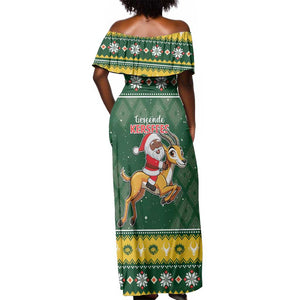 South Africa Christmas Off Shoulder Maxi Dress Funny Santa Riding Springbok LT05