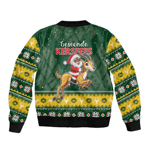 South Africa Christmas Sleeve Zip Bomber Jacket Funny Santa Riding Springbok LT05