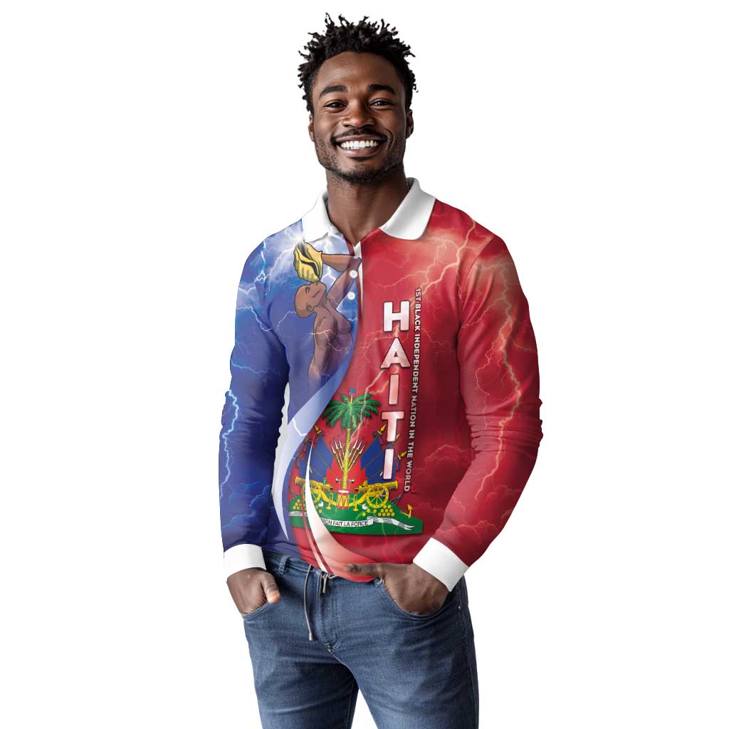 Haiti Independence Day Long Sleeve Polo Shirt The First Black Independent Nation - African Pride