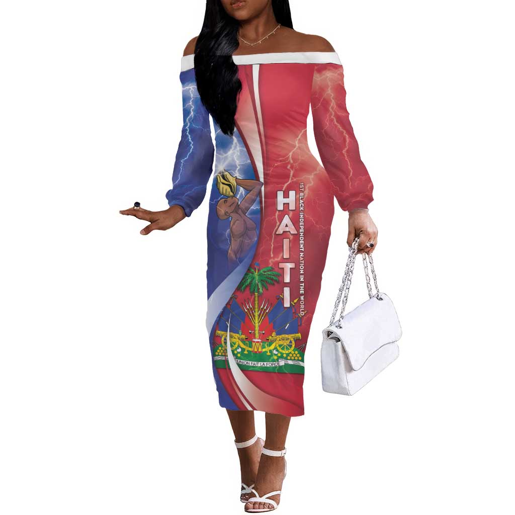 Haiti Independence Day Off The Shoulder Long Sleeve Dress The First Black Independent Nation - African Pride